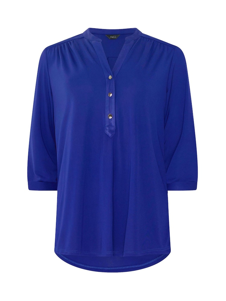 M&Co Blue Half Placket Collarless Shirt - Image 5 of 5