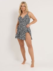 Yours Curve Black Diamond Mono Wrapover Swimdress - Image 2 of 7