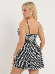 Yours Curve Black Diamond Mono Wrapover Swimdress - Image 3 of 7