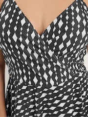 Yours Curve Black Diamond Mono Wrapover Swimdress - Image 5 of 7