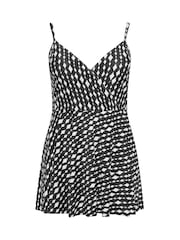 Yours Curve Black Diamond Mono Wrapover Swimdress - Image 6 of 7