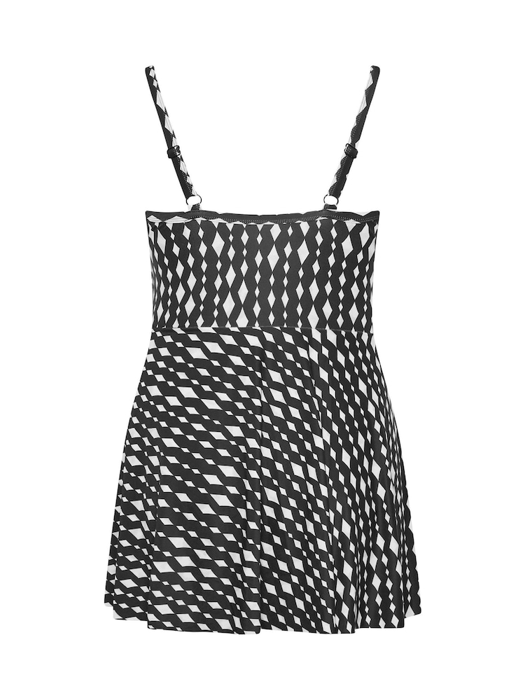 Yours Curve Black Diamond Mono Wrapover Swimdress - Image 7 of 7