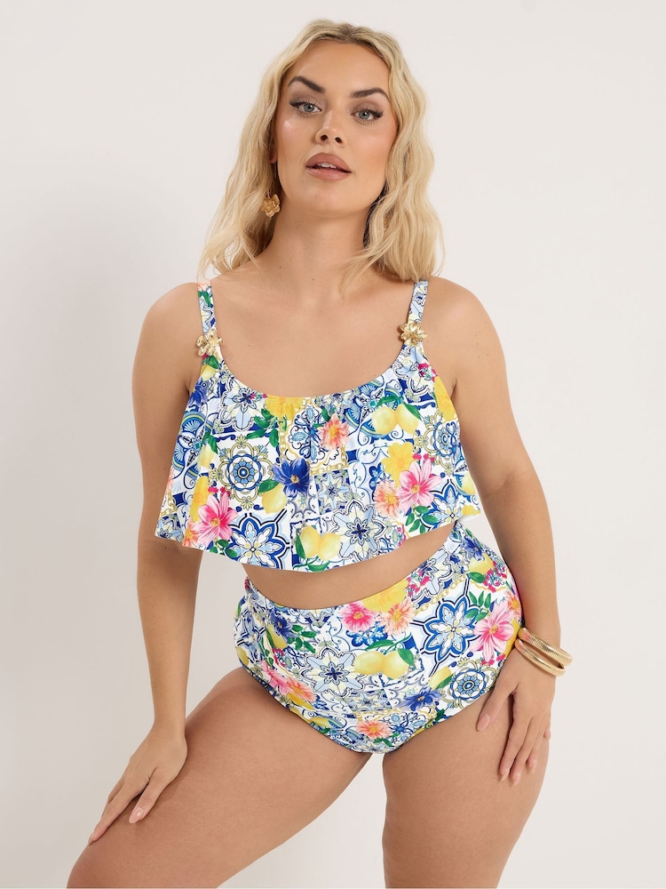 Yours Curve White Frilled Bikini Top - Image 2 of 7