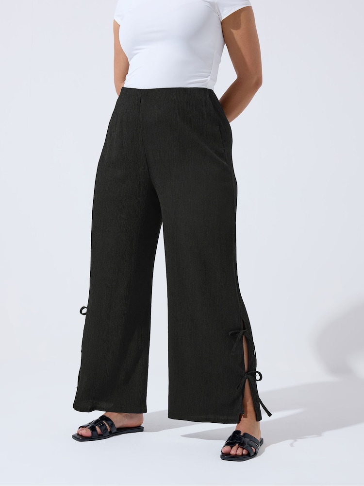 Yours Curve Black Limited Gingham Tie Hem Trousers - Image 1 of 6 Yours Curve Black Limited Gingham Tie Hem Trousers - Image 1 of 6