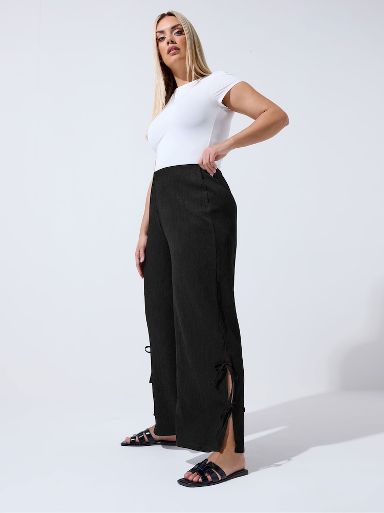 Yours Curve Black Limited Gingham Tie Hem Trousers - Image 2 of 6 Yours Curve Black Limited Gingham Tie Hem Trousers - Image 2 of 6