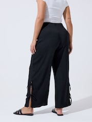 Yours Curve Black Limited Gingham Tie Hem Trousers - Image 4 of 6