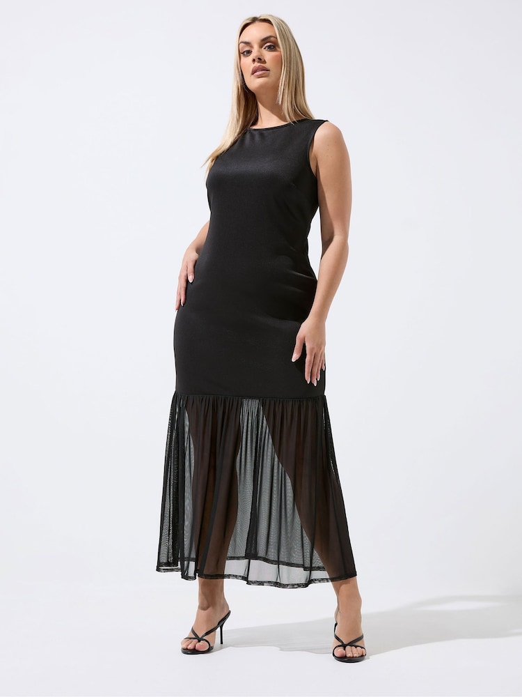 Yours Curve Black Limited Mesh Dress - Image 2 of 5 Yours Curve Black Limited Mesh Dress - Image 2 of 5