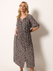 Yours Curve Black Ditsy Floral Pintuck Maxi Dress - Image 1 of 5