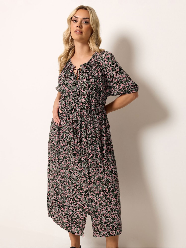 Yours Curve Black Ditsy Floral Pintuck Maxi Dress - Image 1 of 5 Yours Curve Black Ditsy Floral Pintuck Maxi Dress - Image 1 of 5
