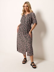 Yours Curve Black Ditsy Floral Pintuck Maxi Dress - Image 2 of 5