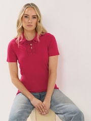 Rot - Long Tall Sally Lace Up Collared T-Shirt - Bild 1 von 5