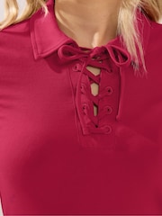 Rot - Long Tall Sally Lace Up Collared T-Shirt - Bild 4 von 5