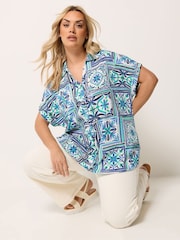 Yours Curve Blue Grown On Boxy Shirt - Image 1 of 5