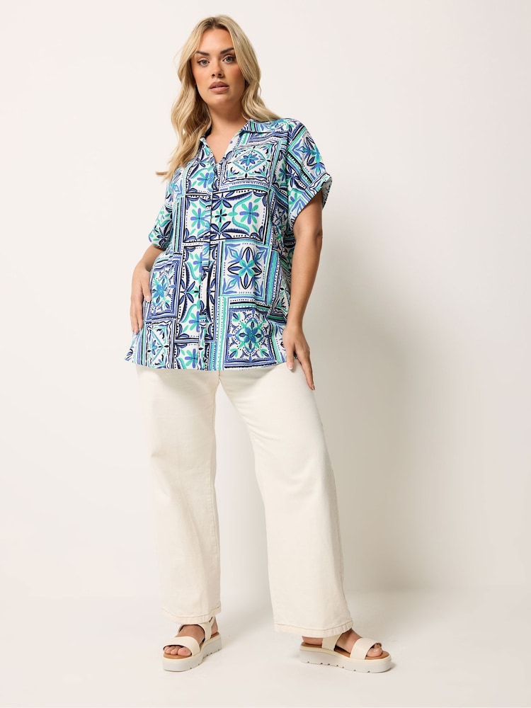 Yours Curve Blue Grown On Boxy Shirt - Image 2 of 5