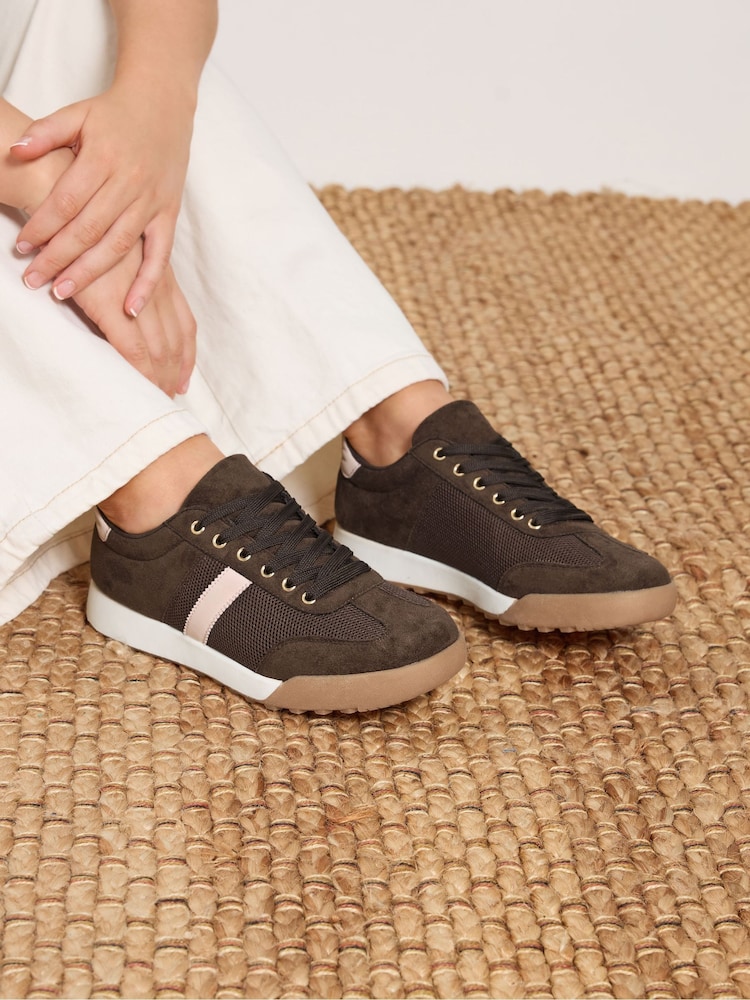 Yours Curve Brown Extra-Wide Fit Side Stripe Gum Sole Trainers - Image 1 of 1