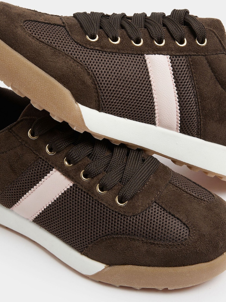 Yours Curve Brown Extra-Wide Fit Side Stripe Gum Sole Trainers - Image 5 of 5