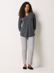 M&Co Grey Half Placket Collarless Shirt - Image 3 of 5