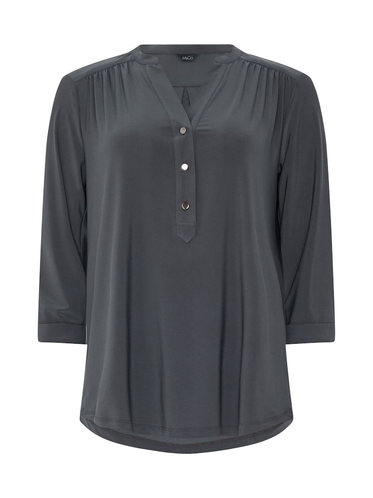 M&Co Grey Half Placket Collarless Shirt - Image 5 of 5