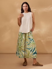 Celtic & Co. Green Linen Blend Palm Print Culottes - Image 1 of 8