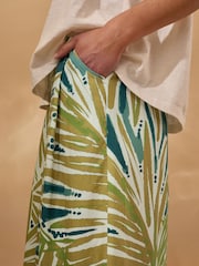 Celtic & Co. Green Linen Blend Palm Print Culottes - Image 2 of 8