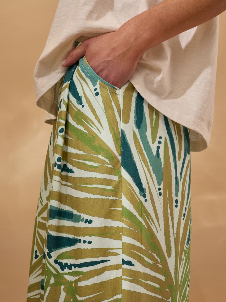 Celtic & Co. Green Linen Blend Palm Print Culottes - Image 2 of 8