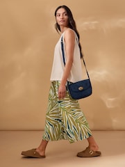 Celtic & Co. Green Linen Blend Palm Print Culottes - Image 3 of 8