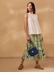 Celtic & Co. Green Linen Blend Palm Print Culottes - Image 4 of 8