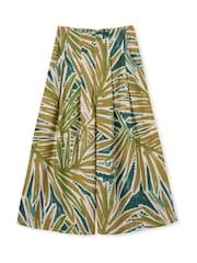 Celtic & Co. Green Linen Blend Palm Print Culottes - Image 5 of 8