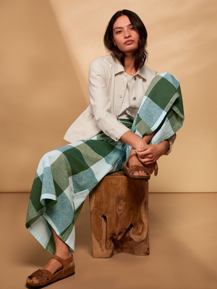 Celtic & Co. Green Cotton Wide Leg Ankle Grazer Trousers - Image 1 of 7