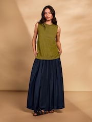 Celtic & Co. Blue Linen Blend Woven Maxi Skirt - Image 1 of 6