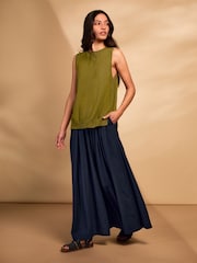 Celtic & Co. Blue Linen Blend Woven Maxi Skirt - Image 2 of 6