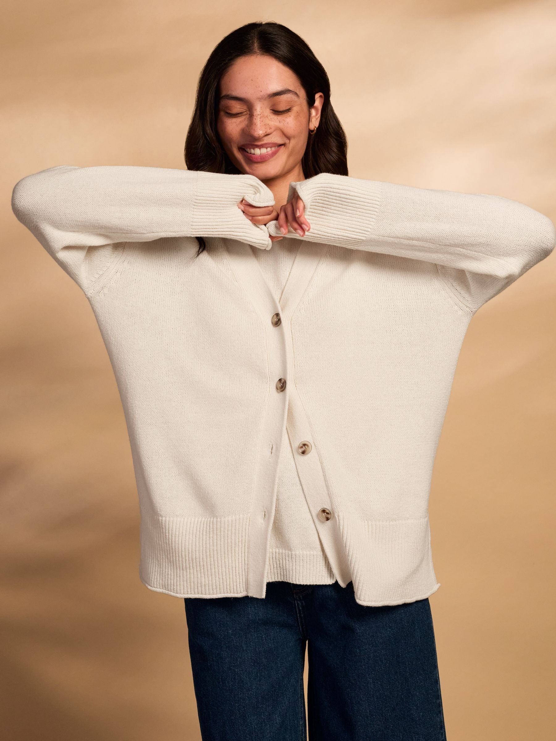 Buy Celtic & Co. White Cotton Blend Drop Shoulder Slouch Cardigan