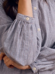 Celtic & Co. Blue Cotton Collarless Half Placket Midi Dress - Image 4 of 8