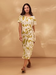 Celtic & Co. Green Linen Blend Knot Detail Dress - Image 1 of 7