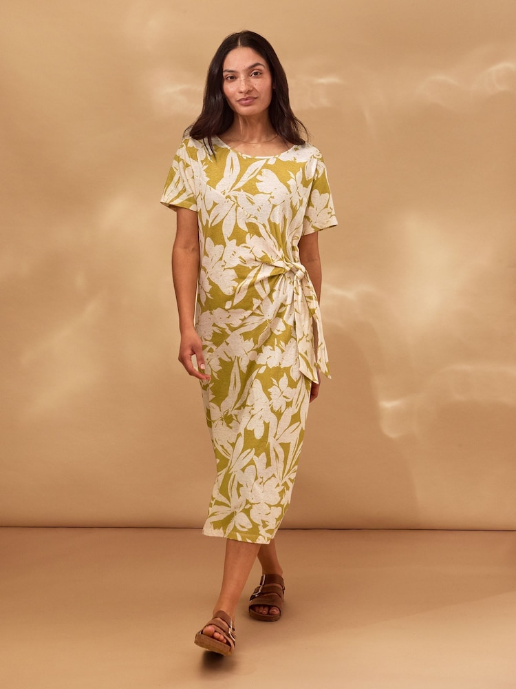 Celtic & Co. Green Linen Blend Knot Detail Dress - Image 1 of 7