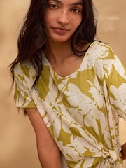 Celtic & Co. Green Linen Blend Knot Detail Dress - Image 4 of 7