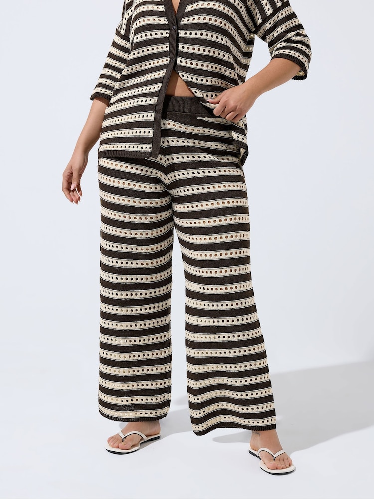 Yours Curve Brown Limited Knitted Trousers - Image 1 of 5 Yours Curve Brown Limited Knitted Trousers - Image 1 of 5