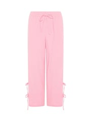 PixieGirl Pink Cheesecloth Tie Side Wide Leg Trousers - Image 5 of 5