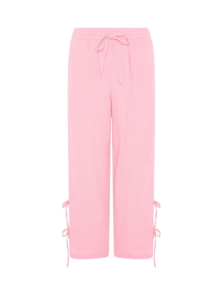 PixieGirl Pink Cheesecloth Tie Side Wide Leg Trousers - Image 5 of 5