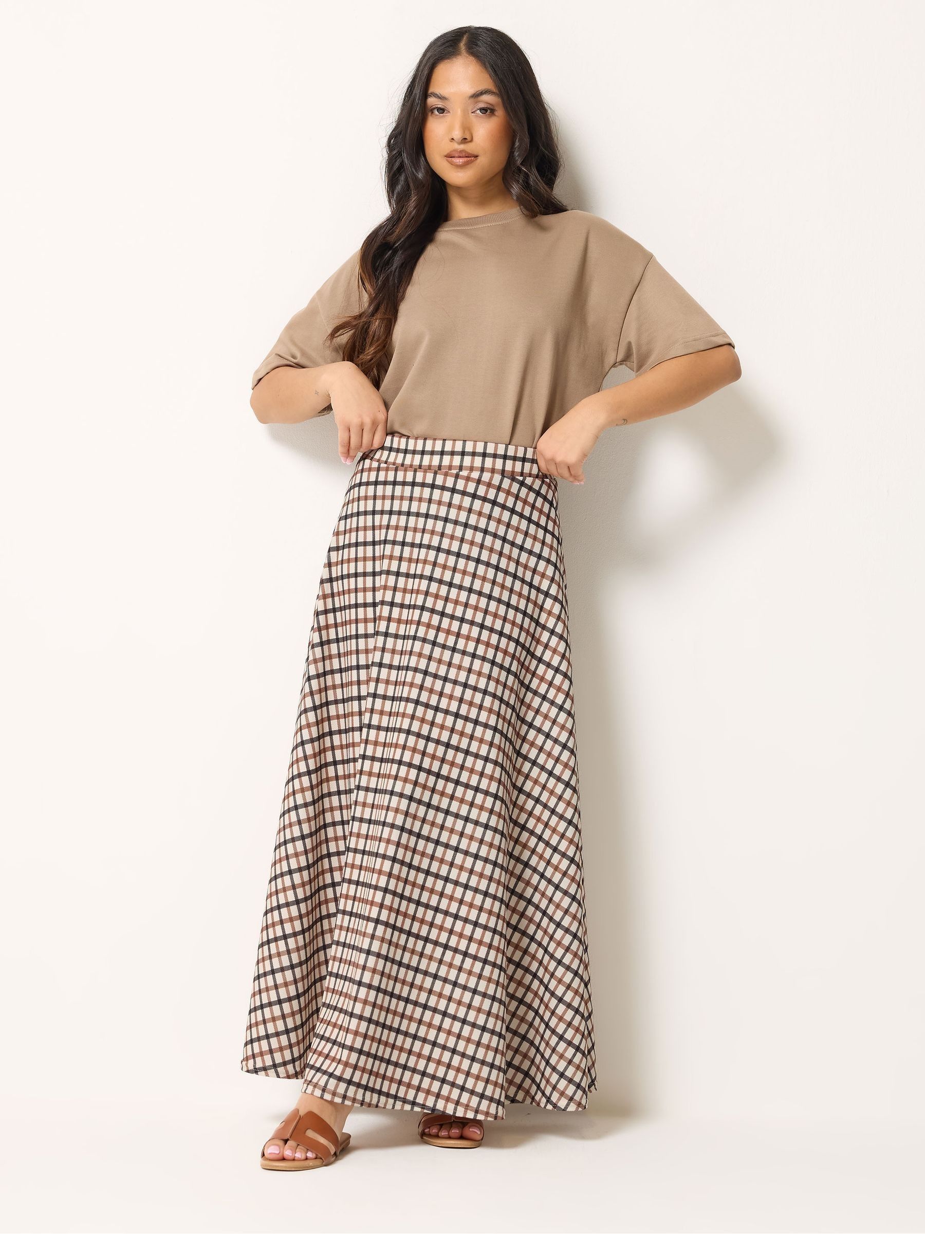 Pixiegirl Petite Women's Natural Pixiegirl Checked Maxi Skirt