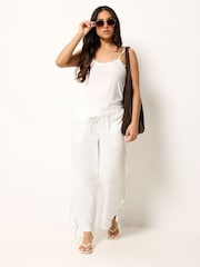 PixieGirl White Cheesecloth Tie Side Wide Leg Trousers - Image 1 of 6