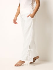 PixieGirl White Cheesecloth Tie Side Wide Leg Trousers - Image 3 of 6
