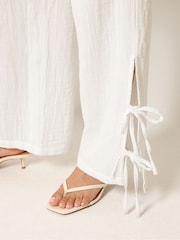 PixieGirl White Cheesecloth Tie Side Wide Leg Trousers - Image 4 of 6