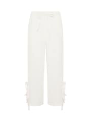 PixieGirl White Cheesecloth Tie Side Wide Leg Trousers - Image 5 of 6