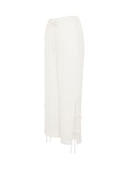 PixieGirl White Cheesecloth Tie Side Wide Leg Trousers - Image 6 of 6