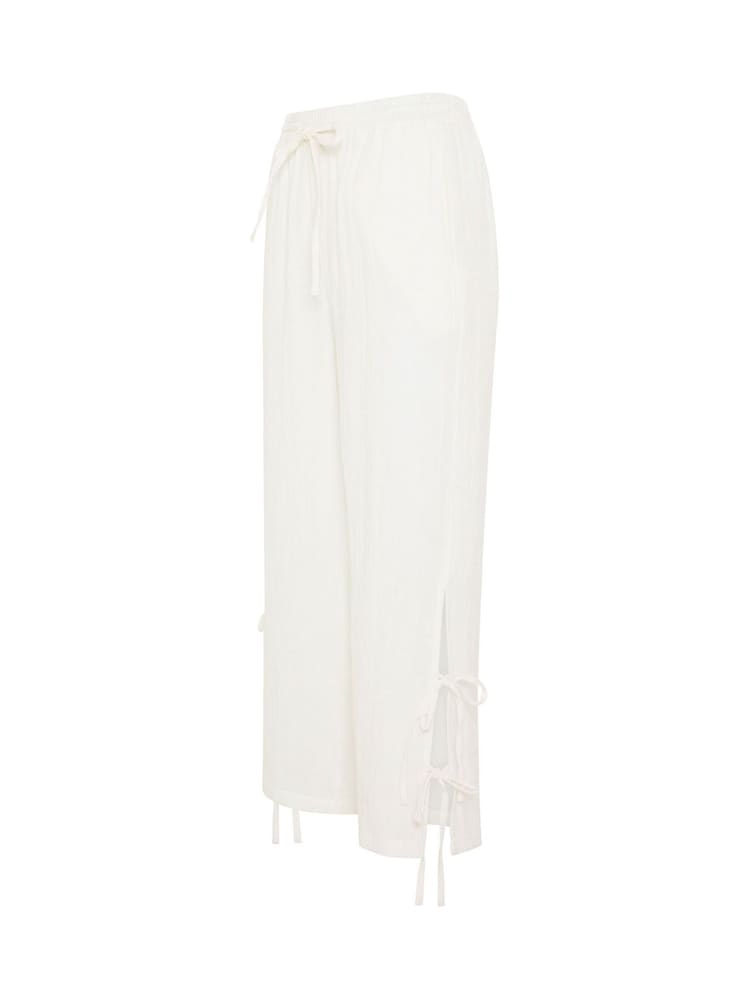 PixieGirl White Cheesecloth Tie Side Wide Leg Trousers - Image 6 of 6