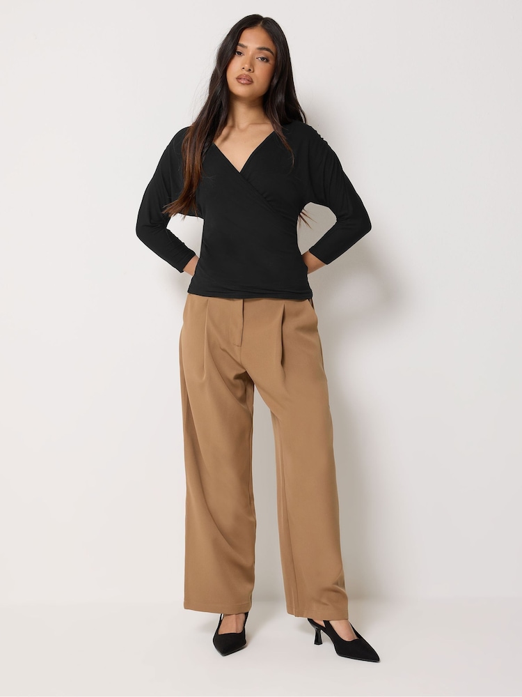 PixieGirl Petite Black 3/4 Sleeve Wrap Top - Image 2 of 5