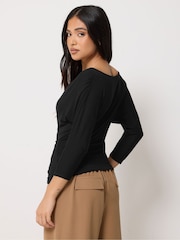 PixieGirl Petite Black 3/4 Sleeve Wrap Top - Image 3 of 5