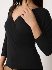 PixieGirl Petite Black 3/4 Sleeve Wrap Top - Image 4 of 5