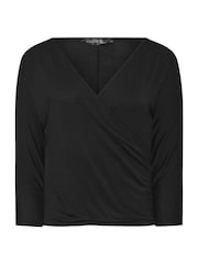 PixieGirl Petite Black 3/4 Sleeve Wrap Top - Image 5 of 5